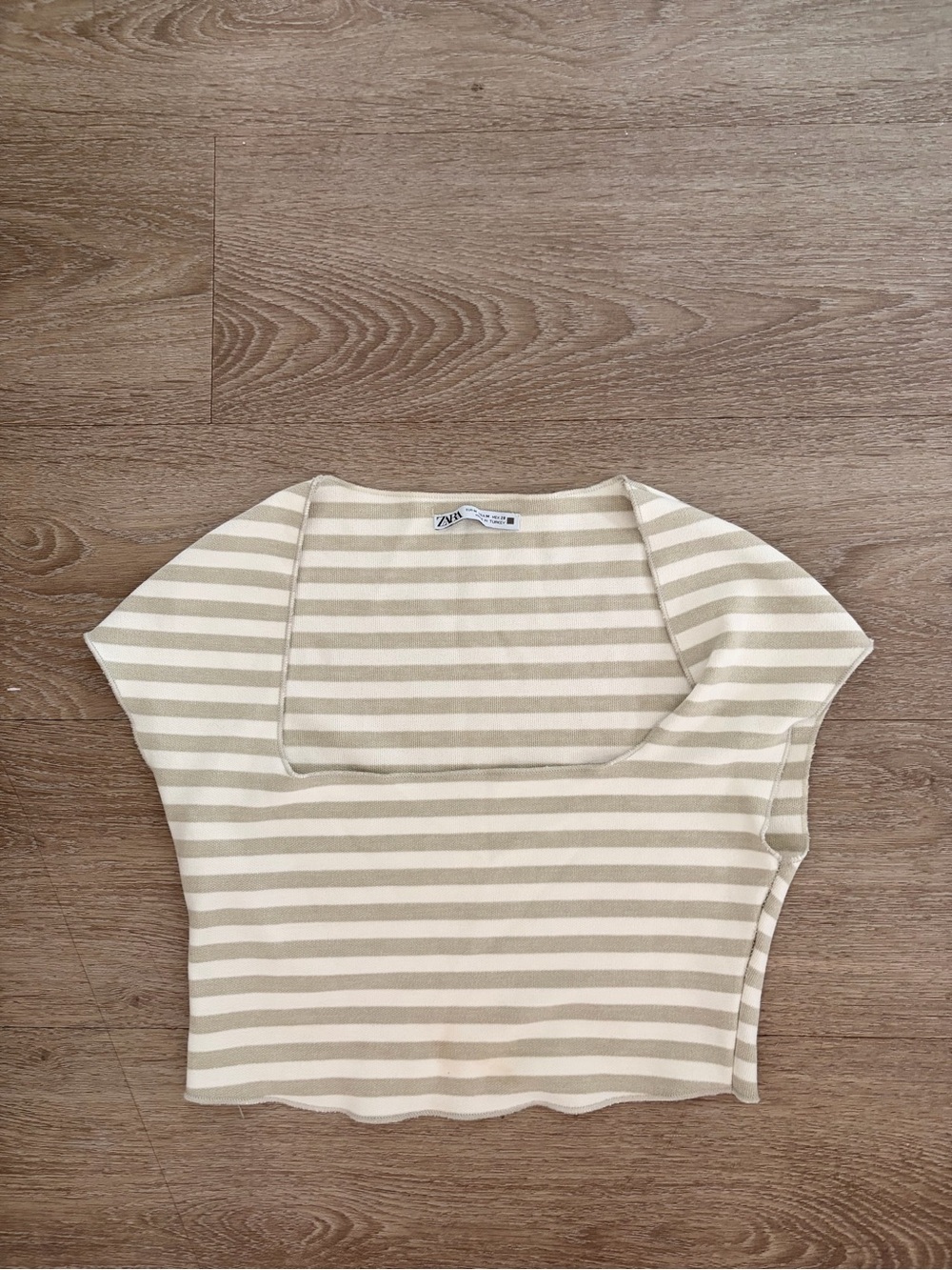Zara Cream and White Striped Square Neck Crop Top